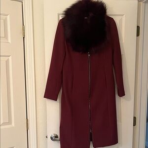 NWOT White House Black Market Deep Burgundy Coat with Faux Fur